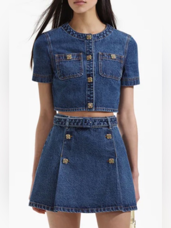 Self-Portrait Dresses & Skirts - Self-Portrait Dark Blue Denim Short Sleeve Two-Piece Dress Set